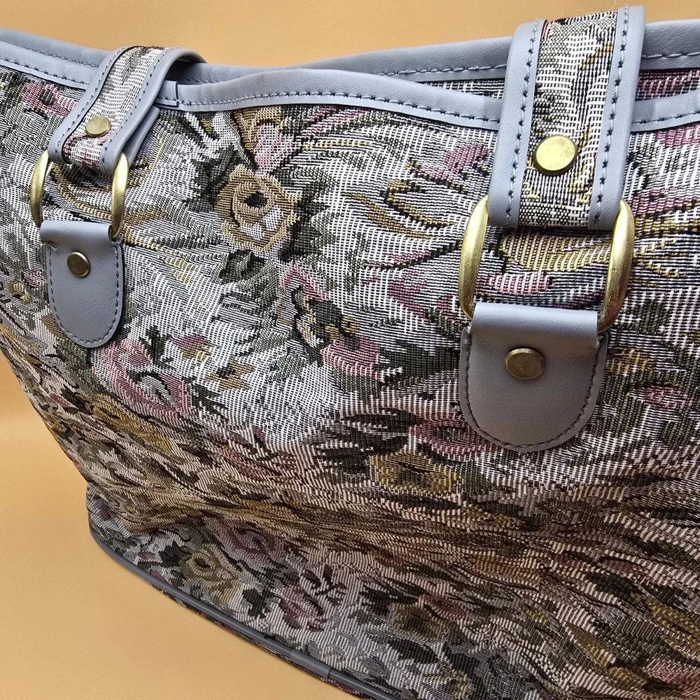 Vintage Floral Tapestry Tote Bag Set 3pc Shoulder Bag Key Holder Eyeglass Case